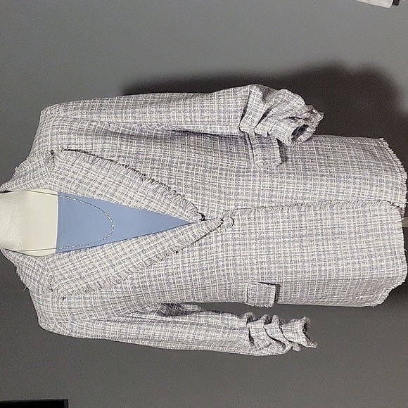 Maison d'Amelie Light Blue & White Plaid Cinched Sleeve Blazer - Size 8 - Picture 1 of 8